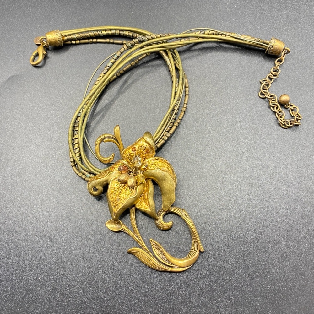 CHICO'S Gold Floral Corded Necklace Multistrand Bohemian Style - Picture 9 of 9